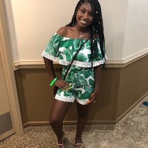 Tropical Print Off The Shoulder Romper
